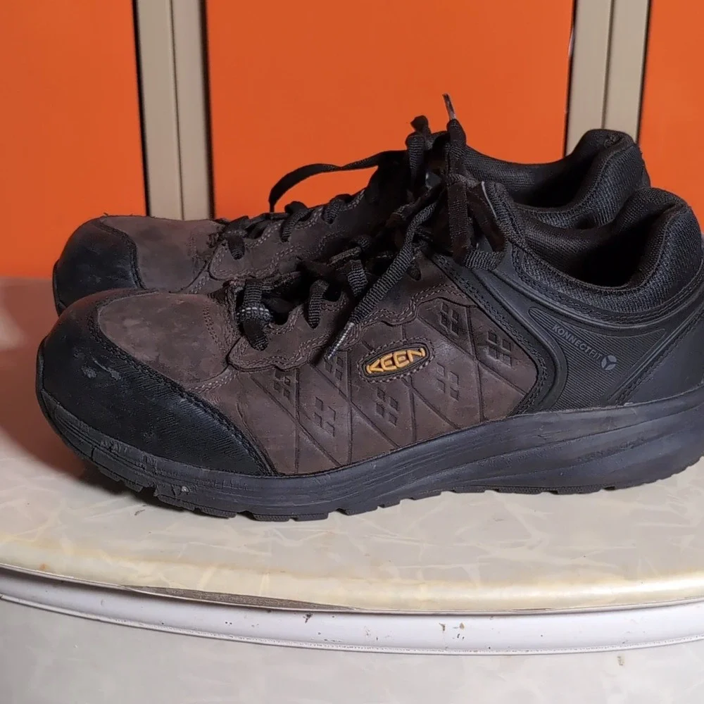 KEEN Utility Work Shoes Safety Toe Slip Resistant Leather Brown Black Men's 12D